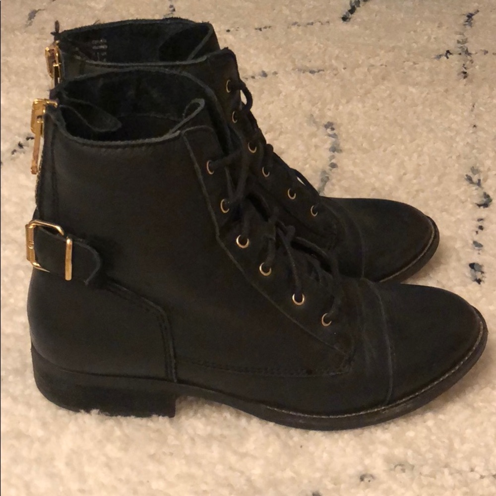 Aldo Black Leather Combat Boots
